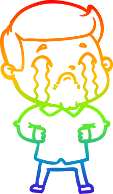 Gökkuşağı gradyan çizimi bir insan tarafından çizilmiş ağlayan bir karikatür adamı çiziyor.