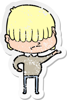 Bir insan tarafından çizilmiş dağınık saçlı bir çizgi film çocuğunun sıkıntılı çıkartması.