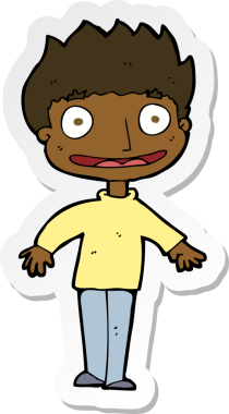 Bir insan tarafından çizilmiş heyecanlı bir çocuğun çıkartması.