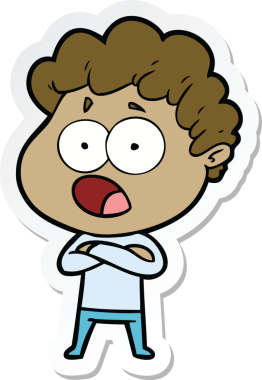 Bir insan tarafından çizilmiş, şaşırarak nefes nefese kalmış bir çizgi film karakterinin çıkartması.