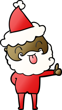 Bir insan tarafından çizilmiş Noel Baba şapkası takan sakallı bir adam.