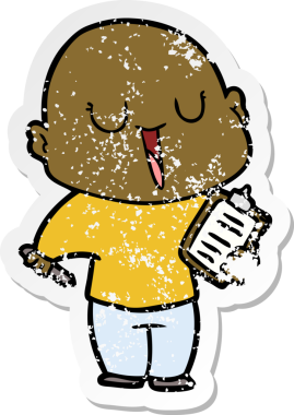 Bir insan tarafından çizilmiş mutlu, kel bir adamın sıkıntılı çıkartması.