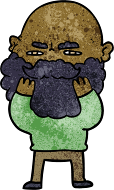 Çizgi filmdeki sakallı adam bir insan tarafından çizilmiş sakalını kontrol ediyor.