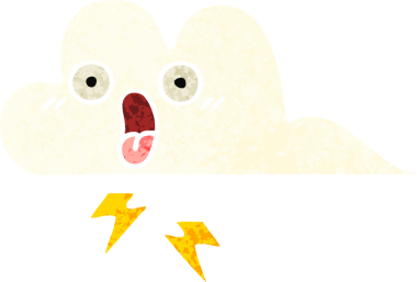 Bir insan tarafından çizilmiş bir gök gürültüsü bulutunun retro çizim tarzı karikatürü