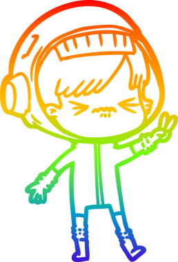 Gökkuşağı gradyan çizgi çizimi bir insan tarafından çizilmiş astronot bir kadın.