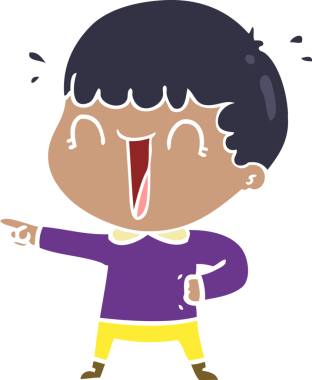 Gülen düz renkli çizgi film karakteri bir insan tarafından çizilmiş.