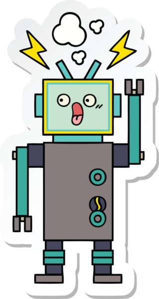 Bir insan tarafından çizilmiş şirin çizgi film robotunun çıkartması.