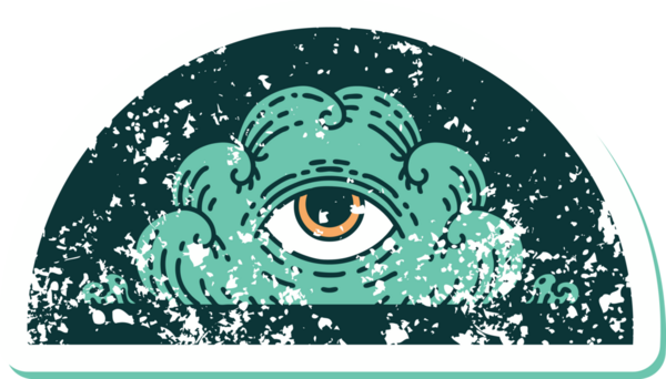 Bir insan tarafından çizilmiş her şeyi gören bir göz bulutunun sembolik dövmeli resmi.