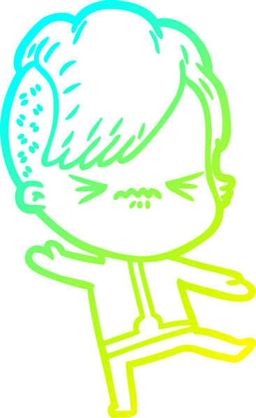 Bir insan tarafından çizilmiş uzay giysisi giymiş sinirli bir hipster kızın soğuk gradyan çizimi