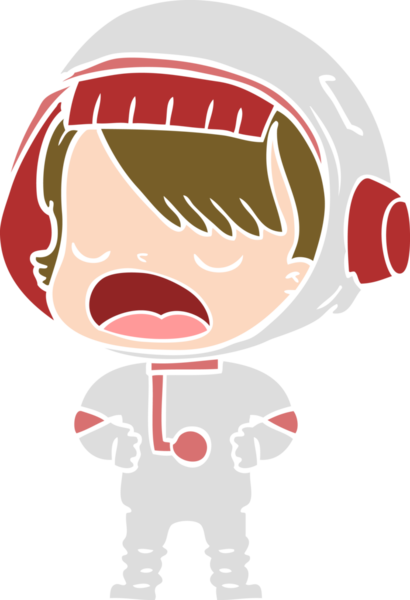 Düz renkli çizgi film konuşan astronot bir insan tarafından çizildi