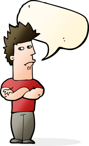 Bir insan tarafından çizilmiş konuşma balonuyla surat asan çizgi film adamı.