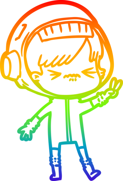 Gökkuşağı gradyan çizgi çizimi bir insan tarafından çizilmiş astronot bir kadın.