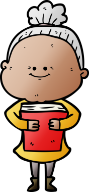 Bir insan tarafından çizilmiş mutlu yaşlı kadın çizgi filmi.