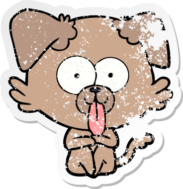 Bir insan tarafından çizilmiş dilli çizgi film köpeğinin sıkıntılı çıkartması.