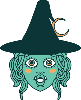 Retro Dövme Biçimi Bir insan tarafından çizilmiş yarım orc cadı yüzü