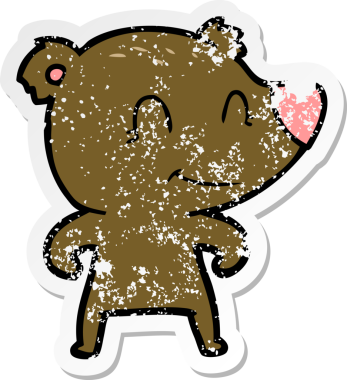 Bir insan tarafından çizilmiş gülümseyen ayı çizgi filminin sıkıntılı çıkartması.