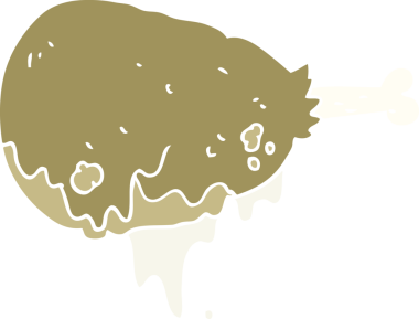 Bir insan tarafından çizilmiş pişmiş tavuk bacağının düz renk çizimi