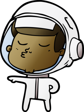 Bir insan tarafından çizilmiş kendine güvenen bir astronot çizgi filmi.