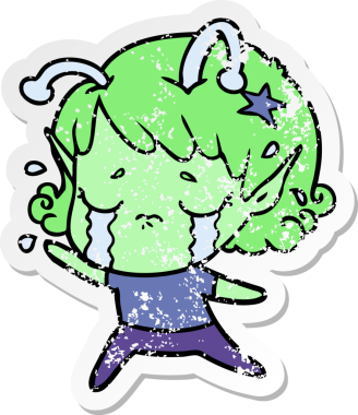 Bir insan tarafından çizilmiş, ağlayan uzaylı bir kızın sıkıntılı çıkartması.