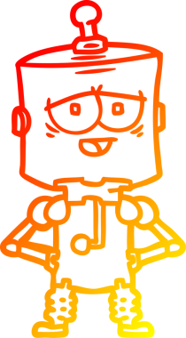 Bir insan tarafından çizilen çizgi film robotunun sıcak çizgi çizimi