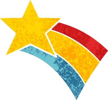 Bir insan tarafından çizilmiş gökkuşağı yıldızının retro çizim tarzı karikatürü