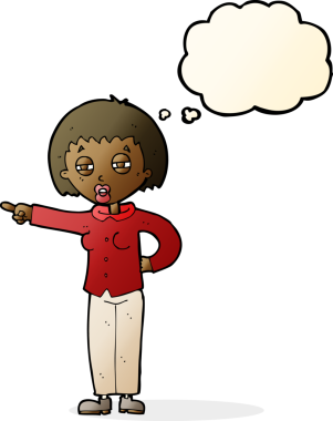 Bir insan tarafından çizilen düşünce baloncuğuyla caka satan çizgi film kadını.