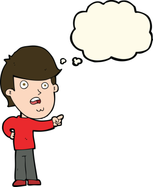 Bir insan tarafından çizilmiş düşünce balonuyla işaret eden bir karikatür.