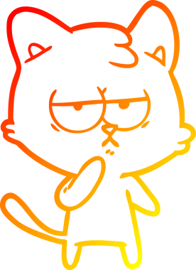 Bir insan tarafından çizilmiş sıkılmış çizgi film kedisinin sıcak çizgi çizgisi.