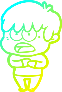 Bir insan tarafından çizilmiş endişeli çizgi film çocuğunun soğuk gradyan çizgisi.