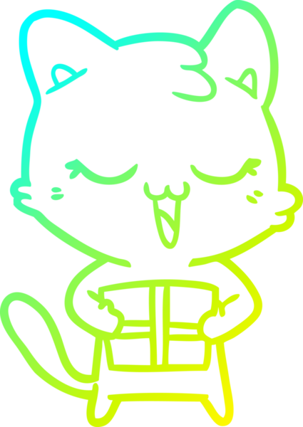 Bir insan tarafından çizilmiş mutlu çizgi film kedisinin soğuk gradyan çizgisi.
