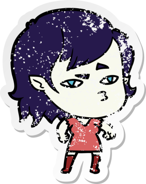 Bir insan tarafından çizilmiş vampir bir kızın sıkıntılı çıkartması.