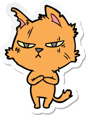 Bir insan tarafından çizilmiş sert bir çizgi film kedisinin çıkartması.