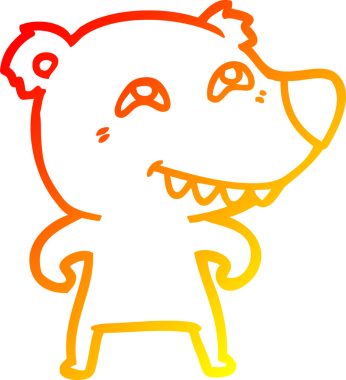 Bir insan tarafından çizilmiş dişleri gösteren çizgi film ayısının sıcak çizgi çizimi