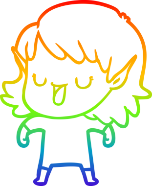 Gökkuşağı gradyan çizgi çizimi bir insan tarafından çizilmiş bir elf kızı