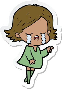 Bir insan tarafından çizilmiş ağlayan bir çizgi film kızına ait etiket.