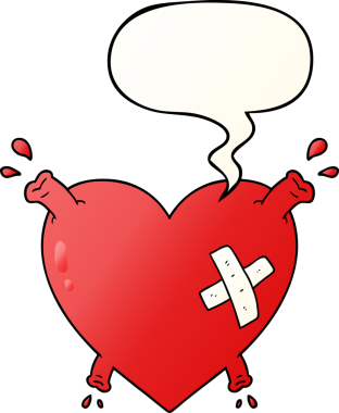 Karikatür kalbi, insan tarafından çizilmiş yumuşak bir ses tonuyla kan fışkırtıyor.