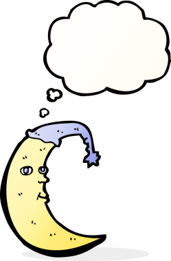 Bir insan tarafından çizilmiş uykulu ay karikatürü.