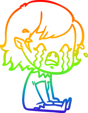 Gökkuşağı gradyan çizimi bir insan tarafından çizilmiş ağlayan vampir kız çizgi