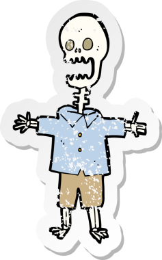 Bir insan tarafından çizilmiş karikatür iskeletinin gerilimli çıkartması.