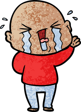 Bir insan tarafından çizilmiş ağlayan kel bir adam.