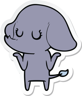 Bir insanın çizdiği omuzlarını silkeleyen şirin bir fil çıkartması.