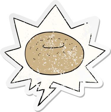 Konuşma baloncuklu çizgi film donutu bir insan tarafından çizilmiş sıkıntılı eski bir çıkartma