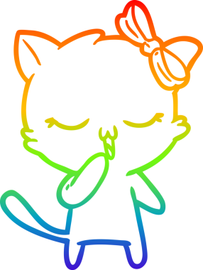 Gökkuşağı gradyan çizgi çizimi bir insan tarafından çizilmiş bir çizgi film kedisi.