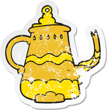 Bir insan tarafından çizilmiş karikatürlü süslü kahve demliğinin gerilimli yapıştırması.