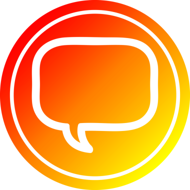 Bir insan tarafından çizilen sıcak gradyan bitiş ile konuşma kabarcığı dairesel simgesi