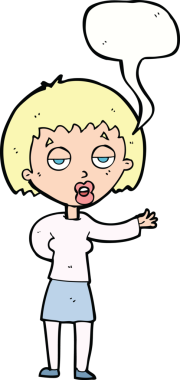 Bir insan tarafından çizilmiş konuşma balonu olan sıkılmış bir kadın çizgi filmi.