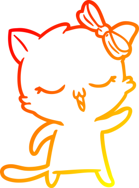 Bir insan tarafından kafasında yay olan çizgi film kedisinin sıcak çizgi çizimi