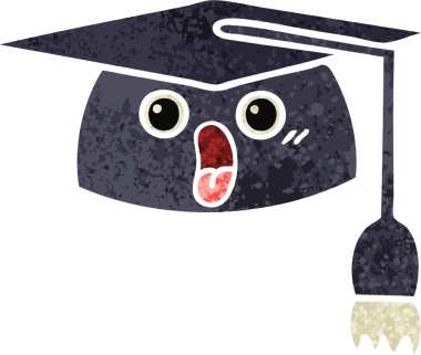 Bir insanın çizdiği mezuniyet şapkasının retro çizim tarzı karikatürü.