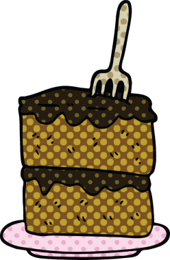 Bir insan tarafından çizilmiş çizgi roman tarzı bir pasta dilimi.