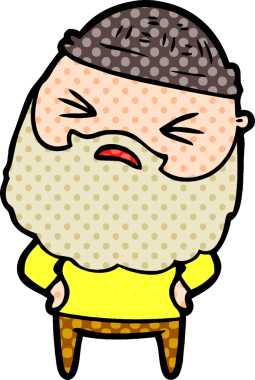 Bir insan tarafından çizilmiş sakallı bir çizgi film adamı.